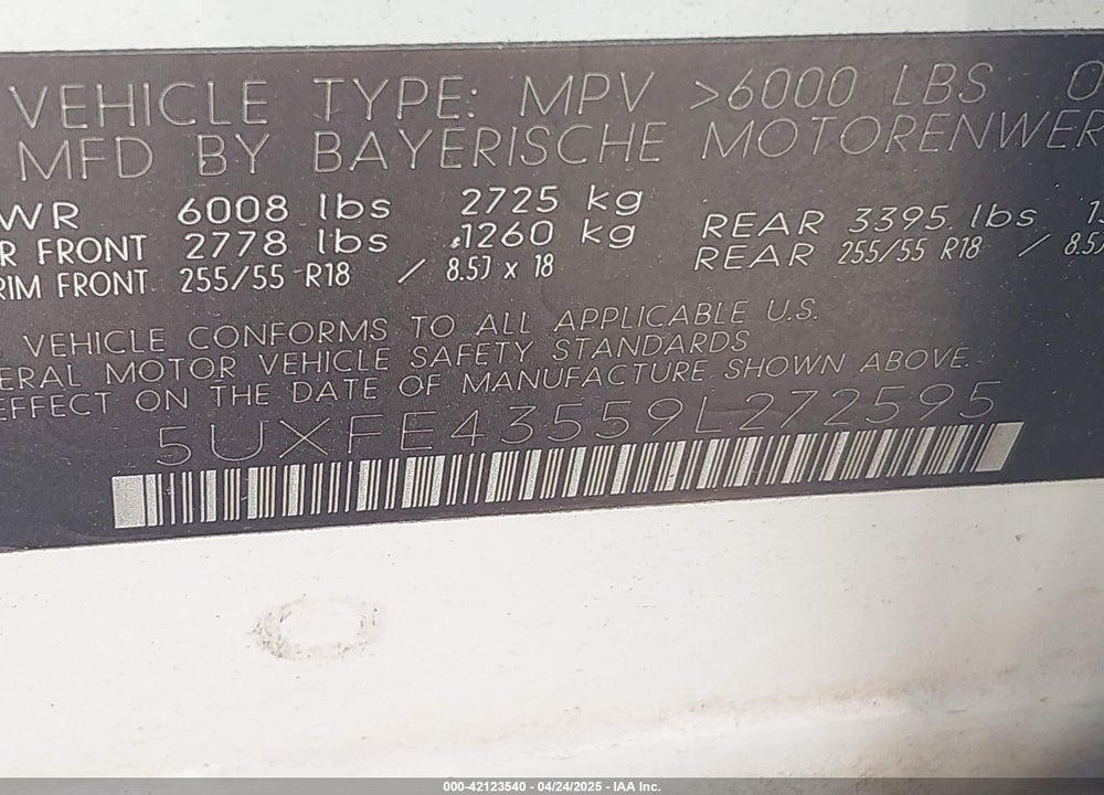 2009 BMW X5 XDRIVE30I VIN: 5UXFE43559L272595
