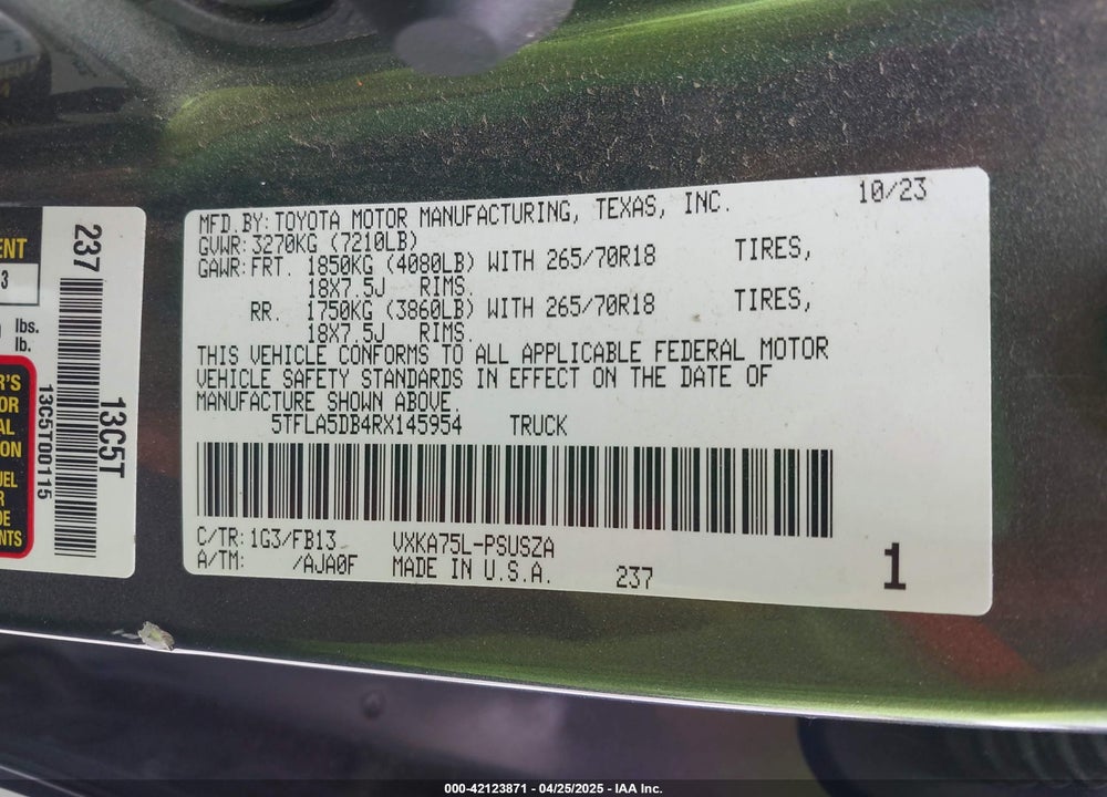 2024 TOYOTA TUNDRA VIN: 5TFLA5DB4RX145954