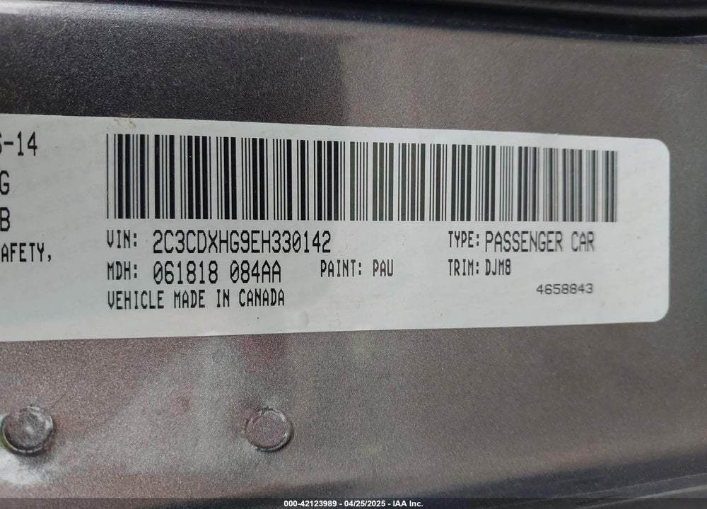 2014 DODGE CHARGER VIN: 2C3CDXHG9EH330142