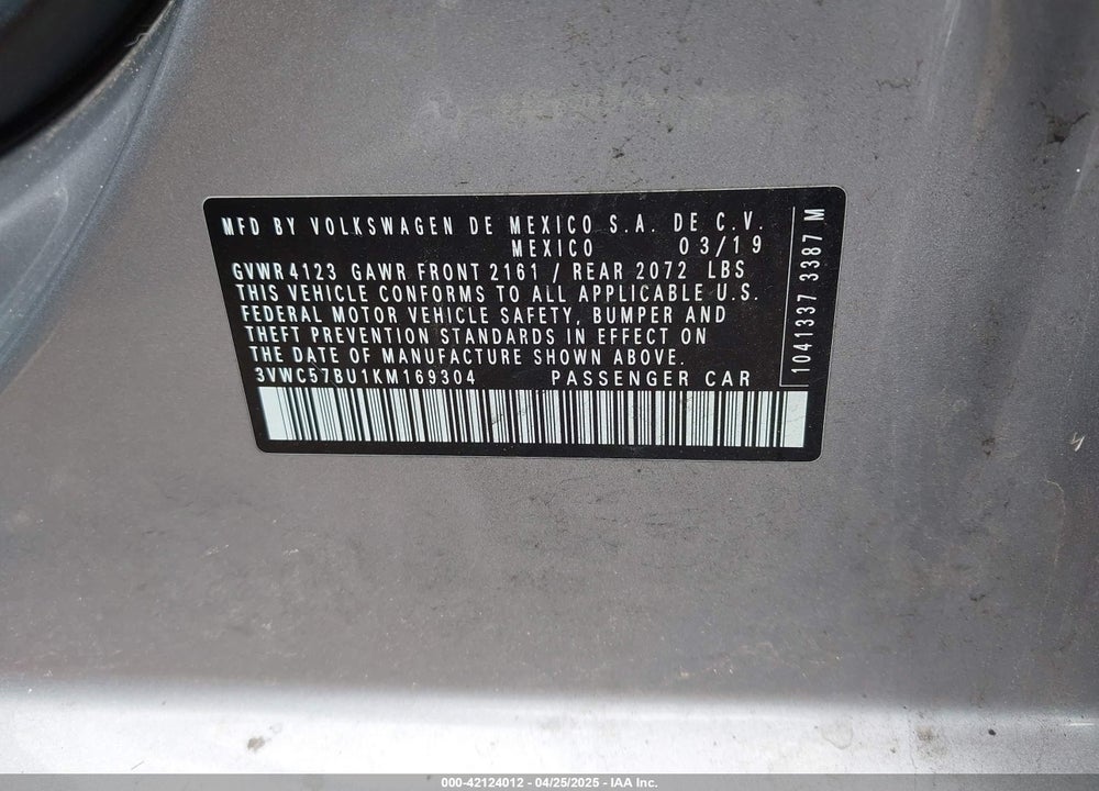 2019 VOLKSWAGEN JETTA VIN: 3VWC57BU1KM169304