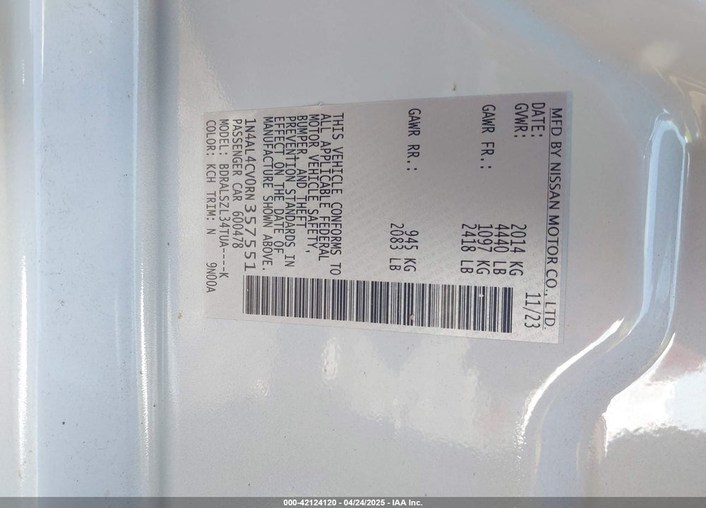 2024 NISSAN ALTIMA VIN: 1N4AL4CV0RN357551