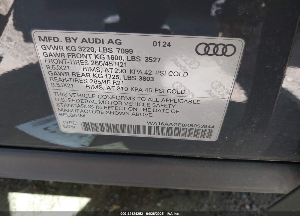 2024 AUDI Q8 E-TRON VIN: WA16AAGE8RB053944