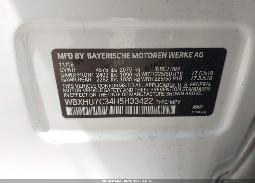 2017 BMW X1 SDRIVE28I VIN: WBXHU7C34H5H33422
