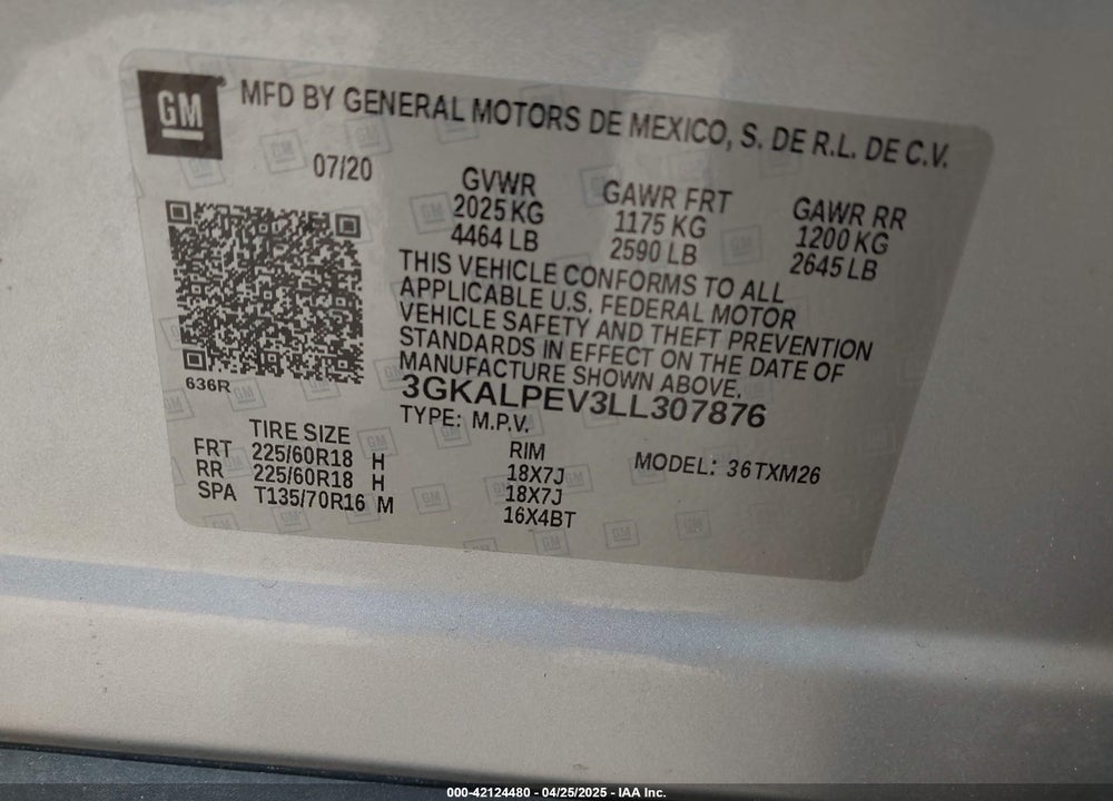 2020 GMC TERRAIN FWD SLT VIN: 3GKALPEV3LL307876