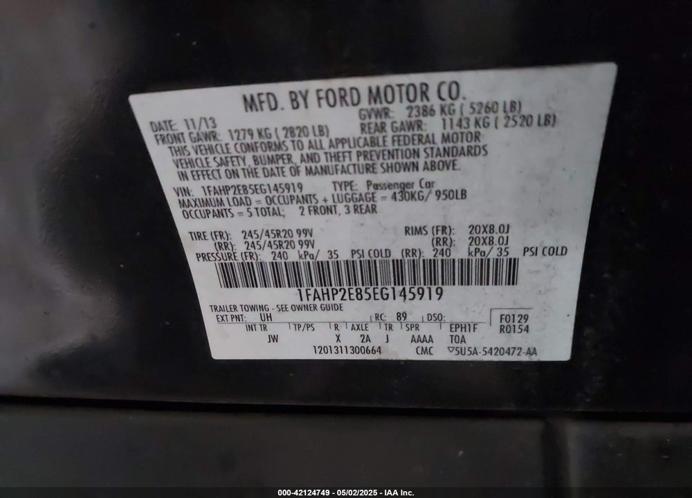 2014 FORD TAURUS VIN: 1FAHP2E85EG145919