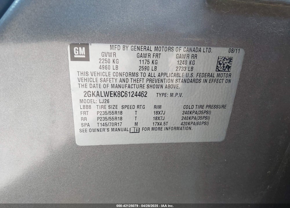 2012 GMC TERRAIN VIN: 2GKALWEK8C6124462