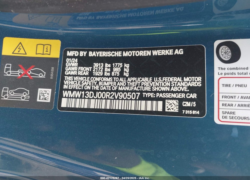 2024 MINI SE HARDTOP VIN: WMW13DJ00R2V90507
