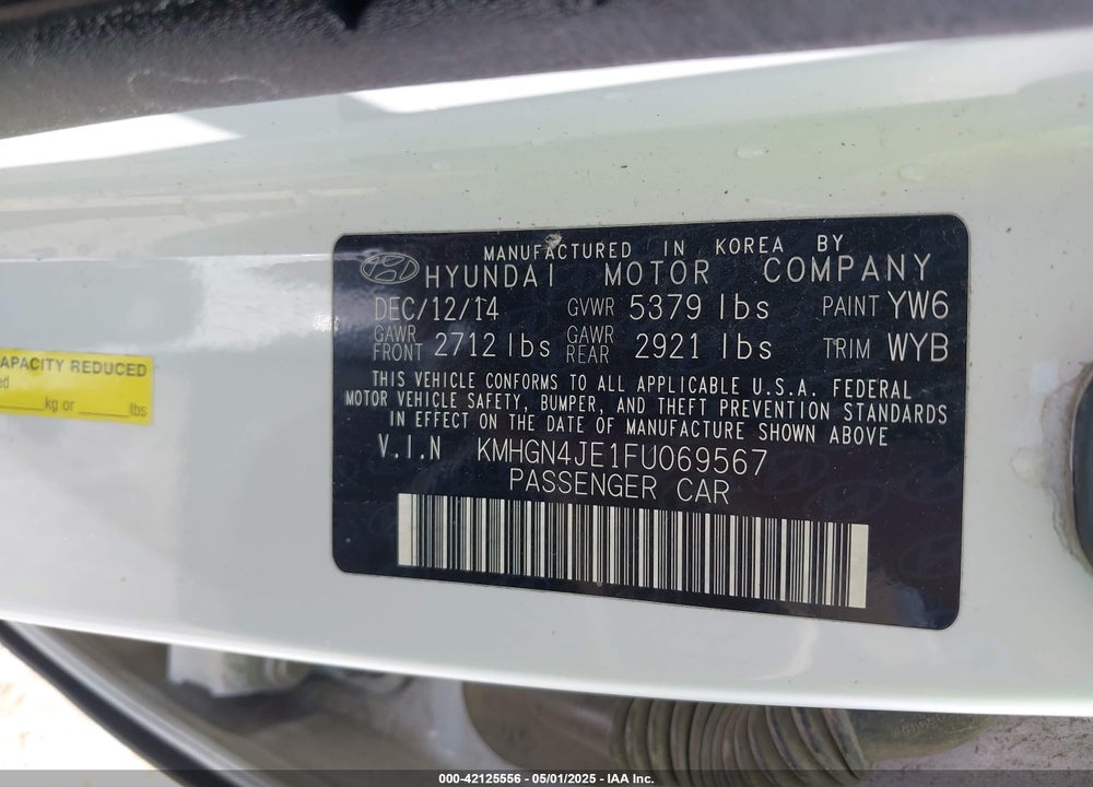 2015 HYUNDAI GENESIS VIN: KMHGN4JE1FU069567