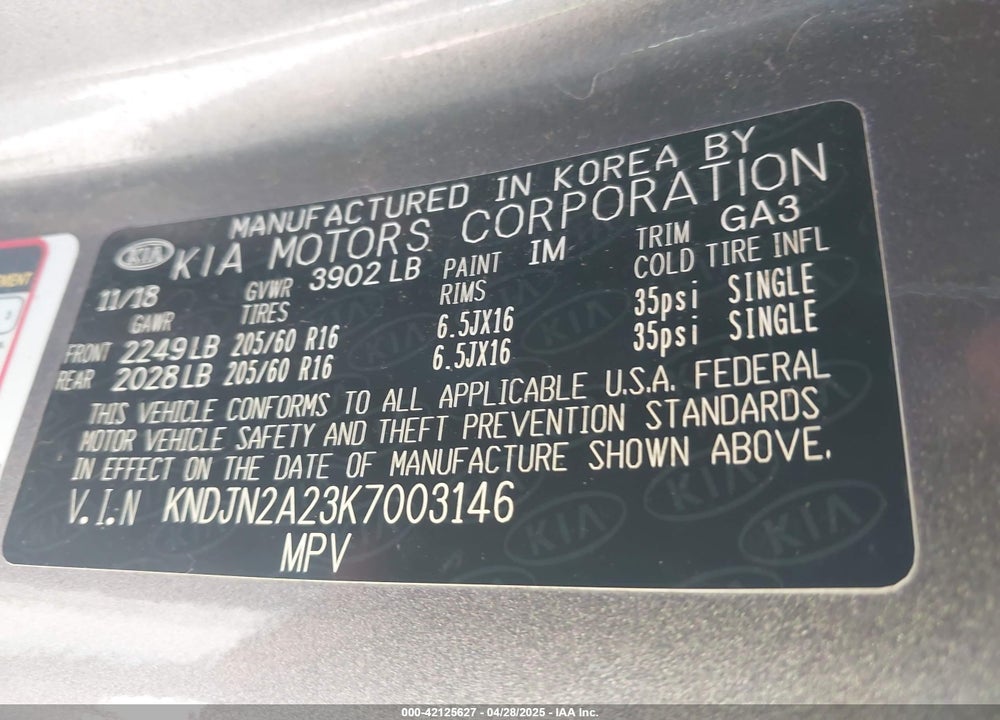 2019 KIA SOUL VIN: KNDJN2A23K7003146