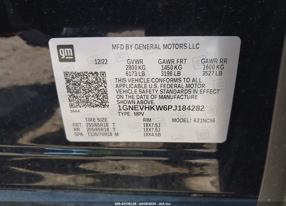 2023 CHEVROLET TRAVERSE VIN: 1GNEVHKW6PJ184282