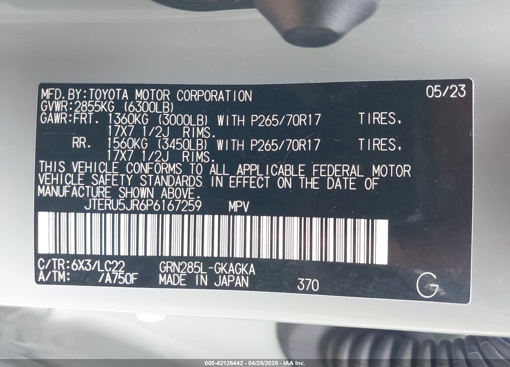 2023 TOYOTA 4RUNNER TRD OFF ROAD PREMIUM VIN: JTERU5JR6P6167259