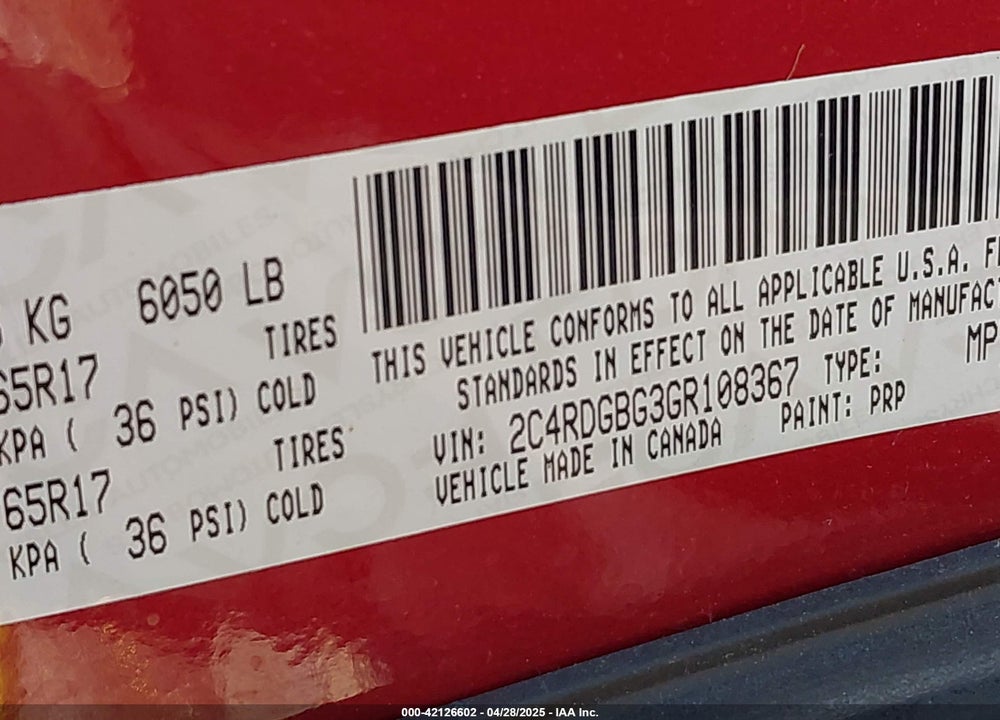 2016 DODGE GRAND CARAVAN AMERICAN VALUE PKG VIN: 2C4RDGBG3GR108367