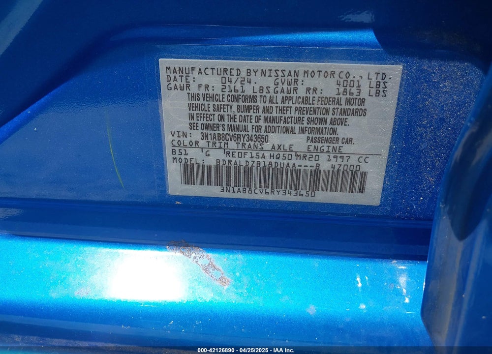 2024 NISSAN SENTRA VIN: 3N1AB8CV6RY343650