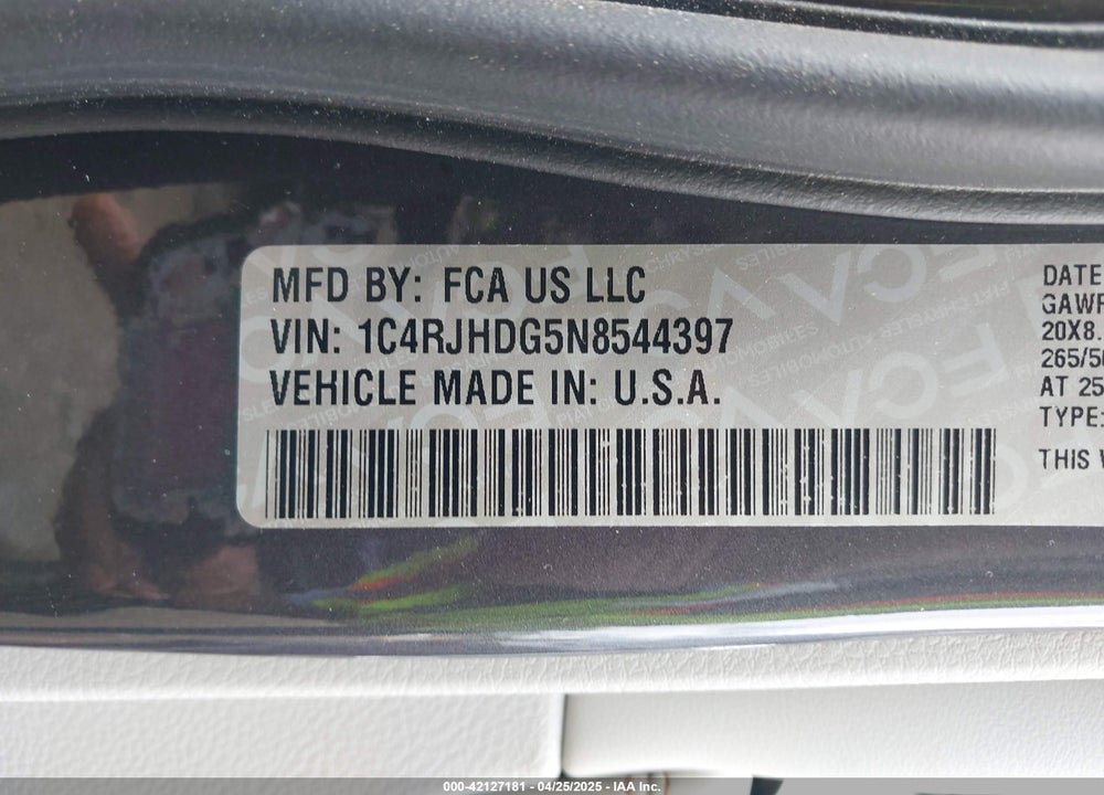 2022 JEEP GRAND CHEROKEE VIN: 1C4RJHDG5N8544397