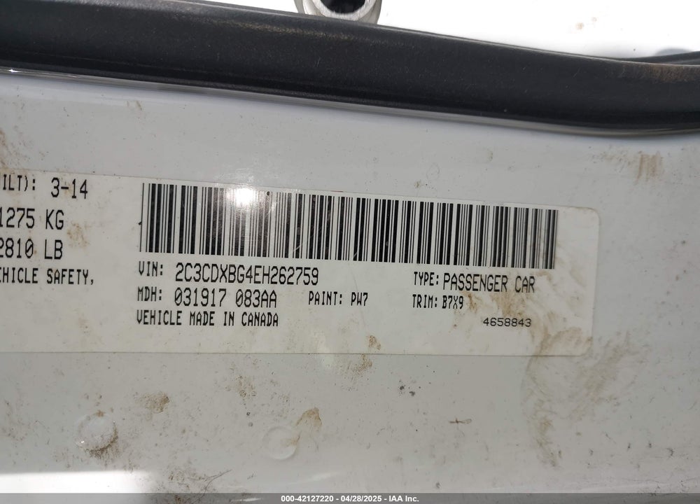 2014 DODGE CHARGER VIN: 2C3CDXBG4EH262759