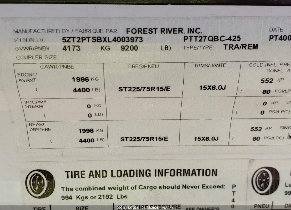 2019 FOREST RIVER 33FT PALOMINO PUMA XLE LITE VIN: 52T2PTSBXL4003973