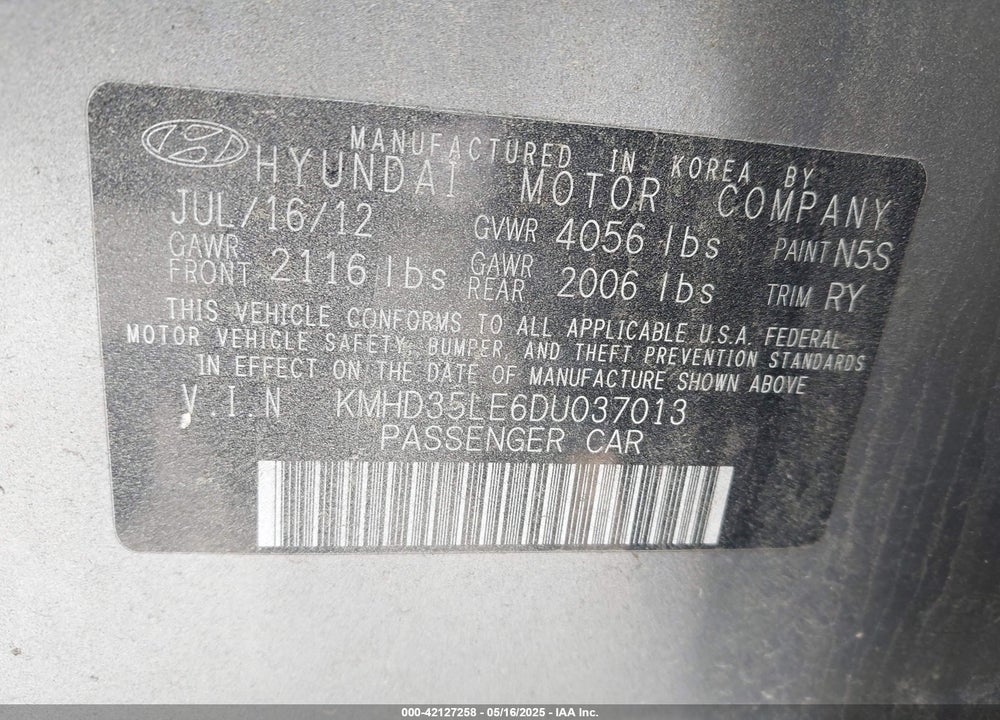 2013 HYUNDAI ELANTRA VIN: KMHD35LE6DU037013