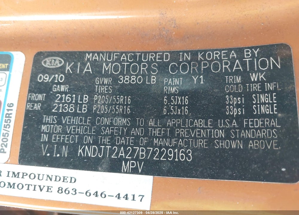 2011 KIA SOUL VIN: KNDJT2A27B7229163