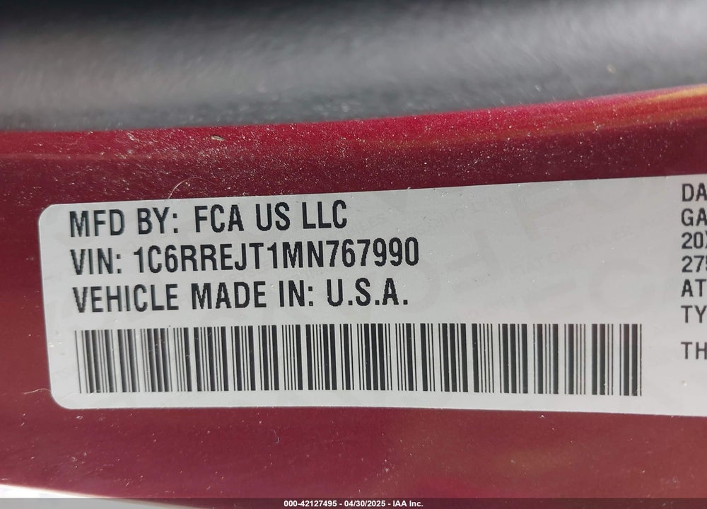 2021 RAM 1500 LAIE  4X2 5'7 BOX VIN: 1C6RREJT1MN767990