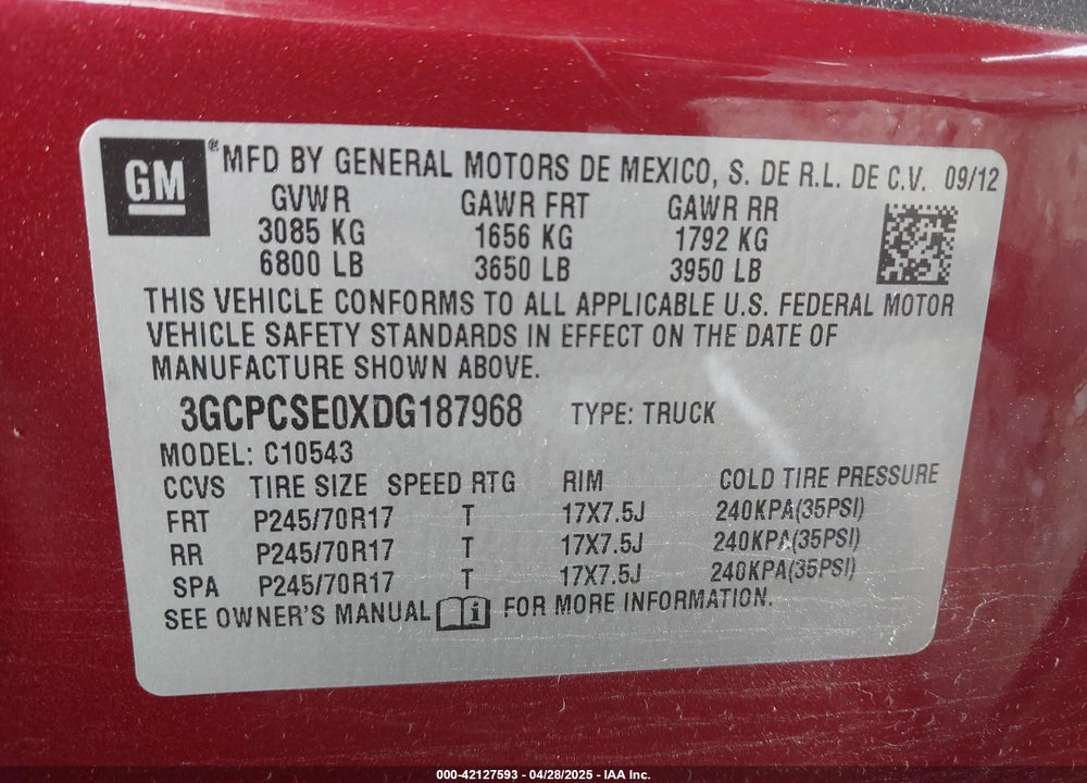 2013 CHEVROLET SILVERADO 1500 VIN: 3GCPCSE0XDG187968