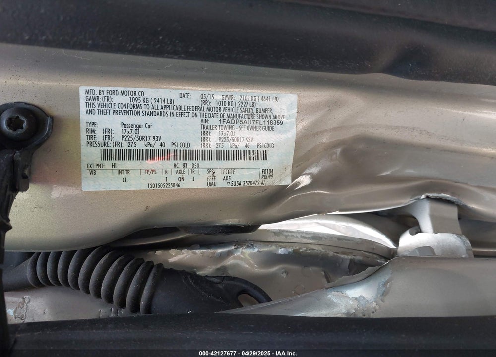 2015 FORD C-MAX HYBRID VIN: 1FADP5AU7FL118359