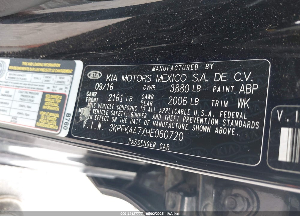 2017 KIA FORTE LX VIN: 3KPFK4A7XHE060720