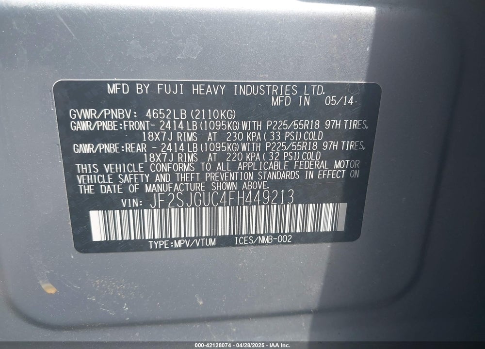 2015 FORESTER SUBARU  2.0XT TOURING VIN: JF2SJGUC4FH449213