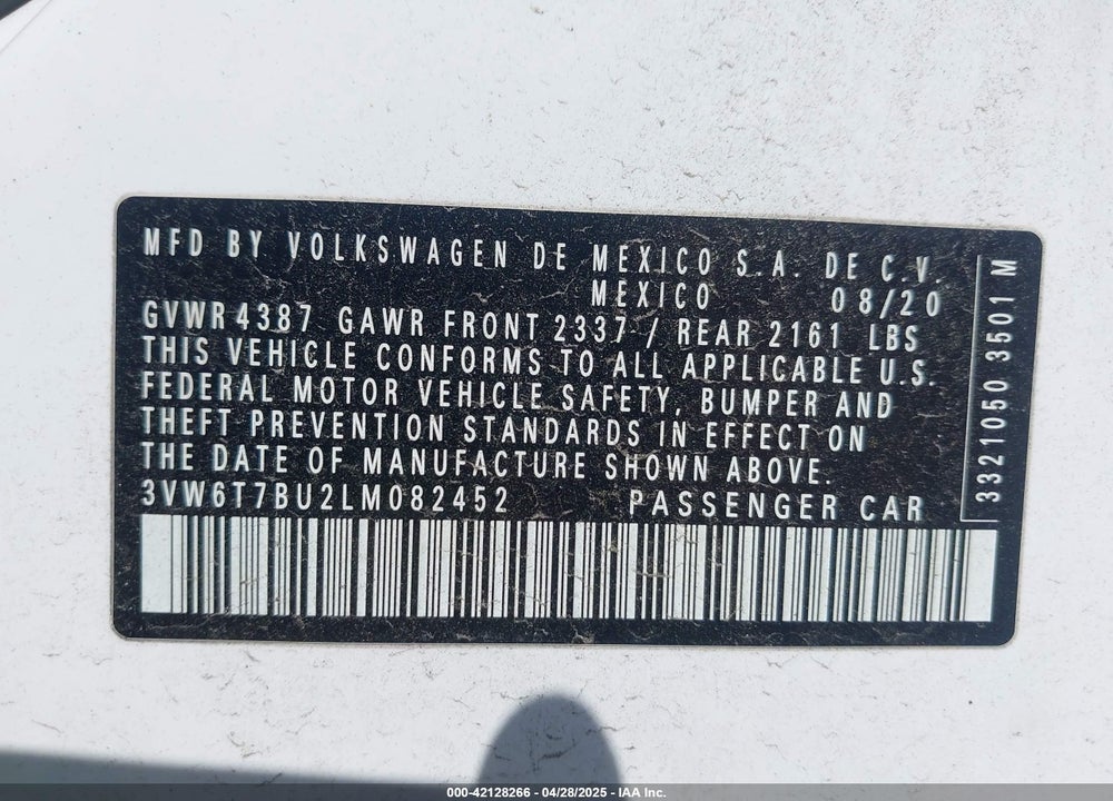 2020 VOLKSWAGEN JETTA VIN: 3VW6T7BU2LM082452