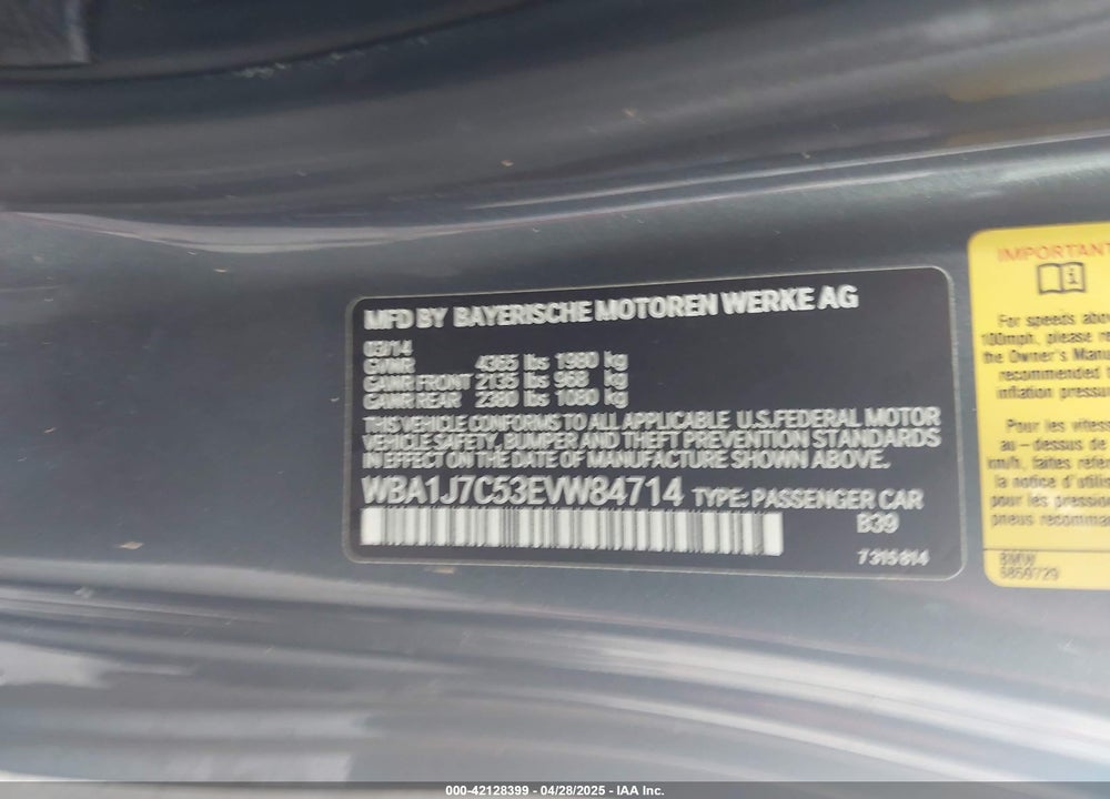 2014 BMW M235 VIN: WBA1J7C53EVW84714
