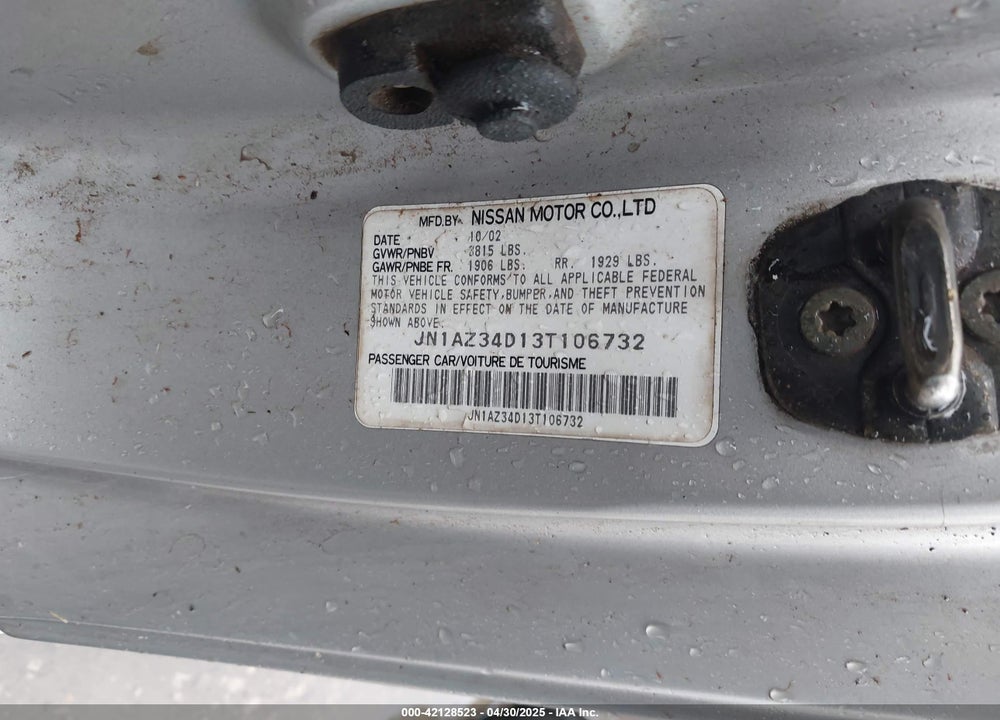 2003 NISSAN 350Z TOURING VIN: JN1AZ34D13T106732