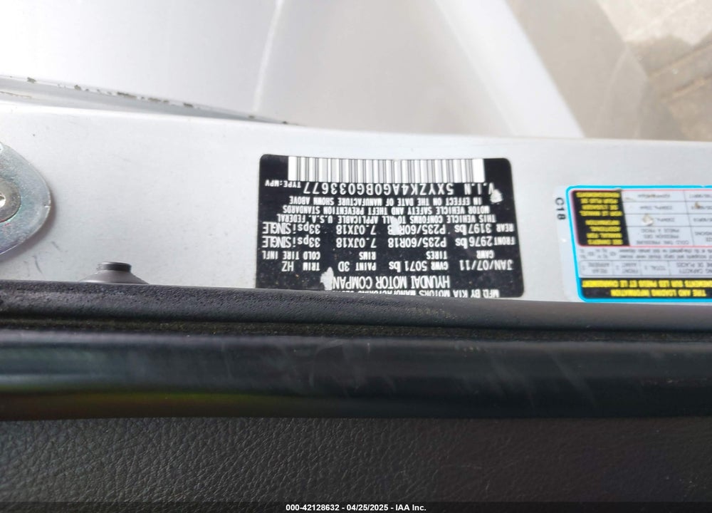 2011 HYUNDAI SANTA FE LIMITED V6 VIN: 5XYZK4AG0BG033677