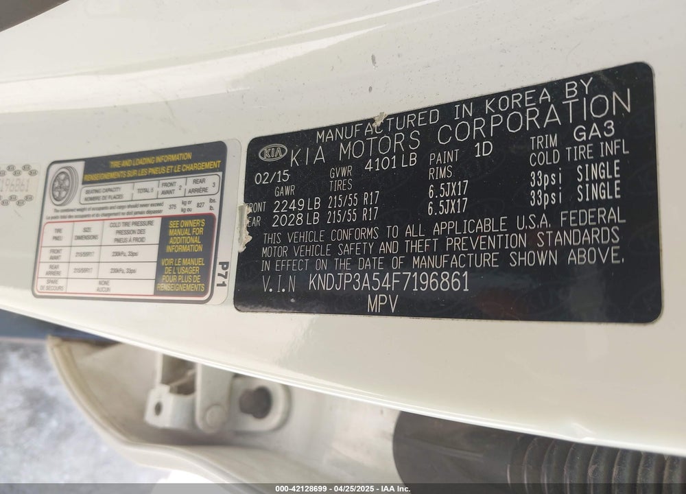 2015 KIA SOUL VIN: KNDJP3A54F7196861