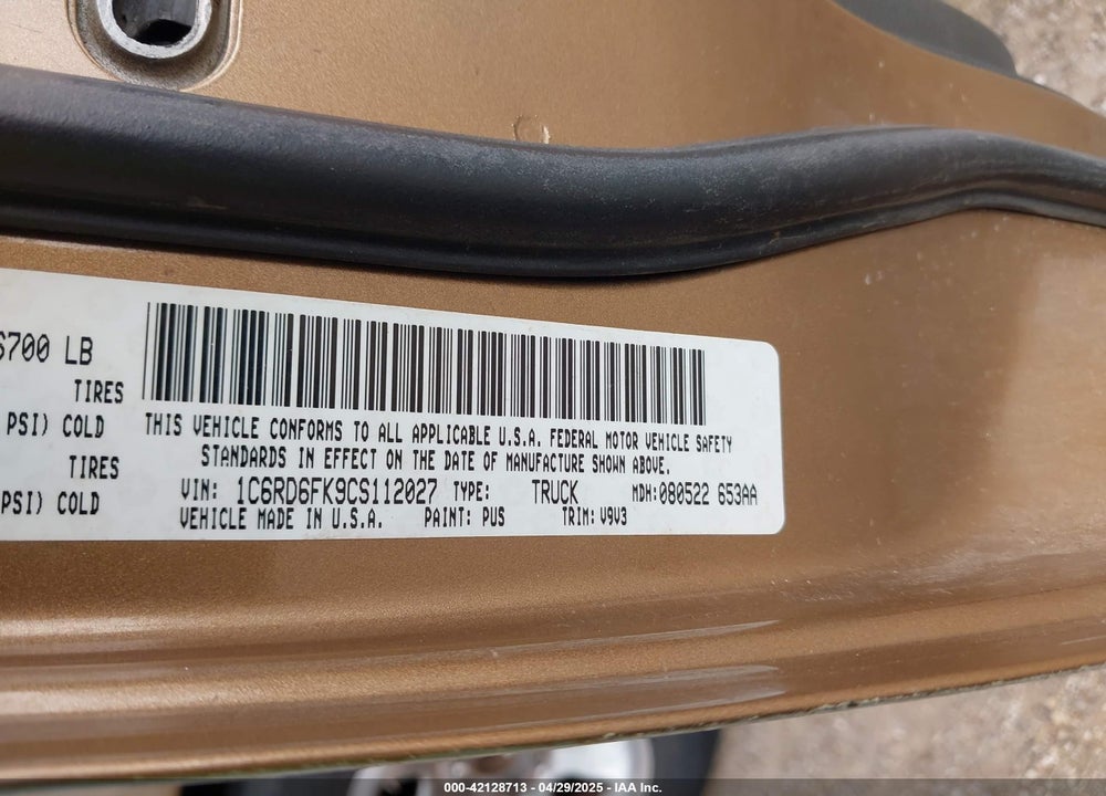 2012 RAM 1500 ST VIN: 1C6RD6FK9CS112027