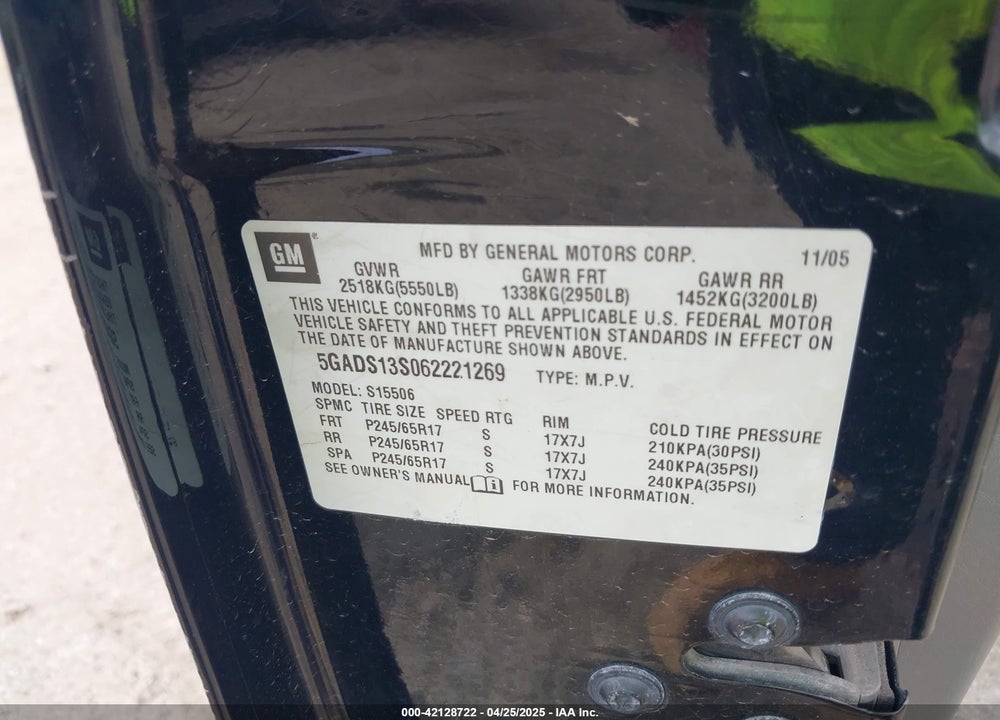 2006 BUICK RAINIER VIN: 5GADS13S062221269