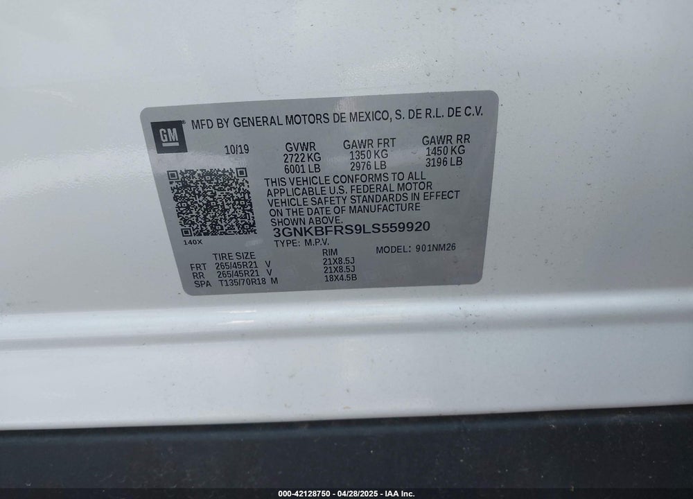 2020 CHEVROLET BLAZER VIN: 3GNKBFRS9LS559920