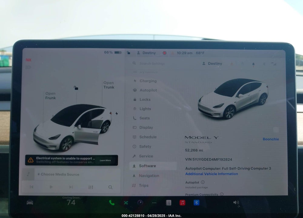 2021 TESLA MODEL Y STANDARD RANGE REAR-WHEEL DRIVE VIN: 5YJYGDED4MF192824