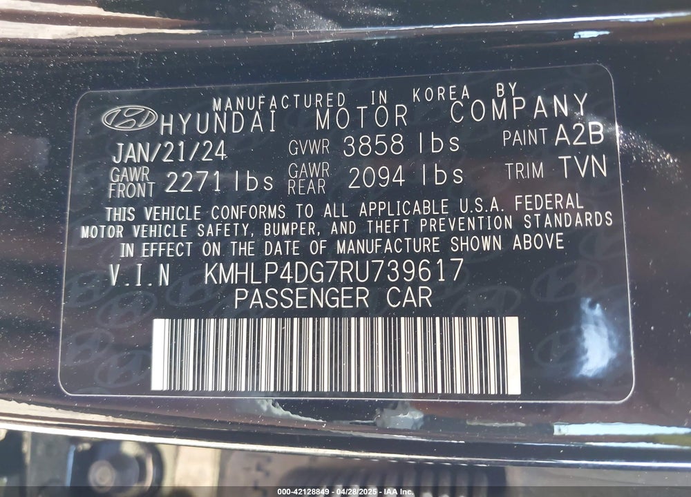 2024 HYUNDAI ELANTRA VIN: KMHLP4DG7RU739617