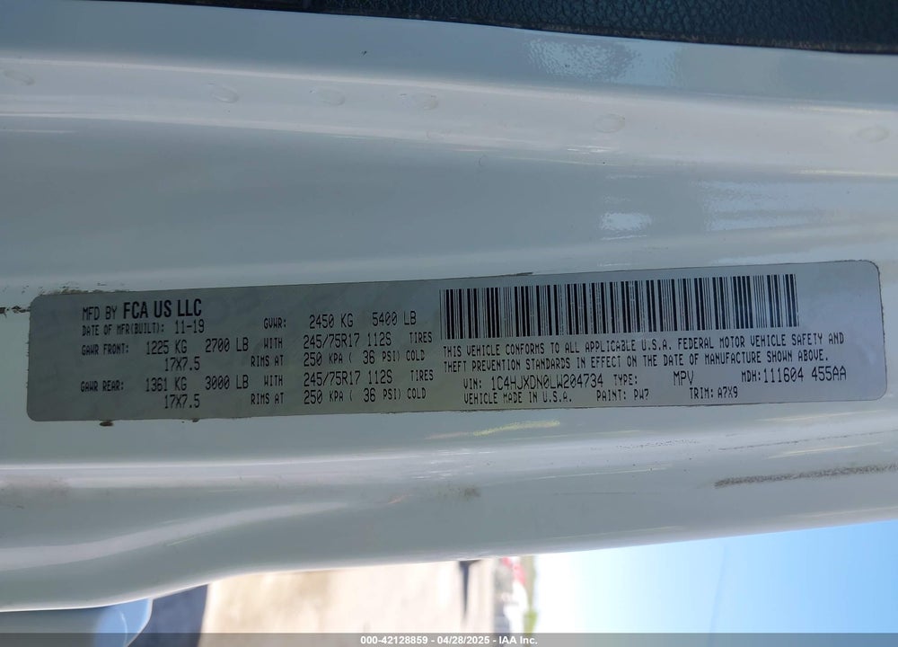 2020 JEEP WRANGLER UNLIMITED VIN: 1C4HJXDN0LW204734