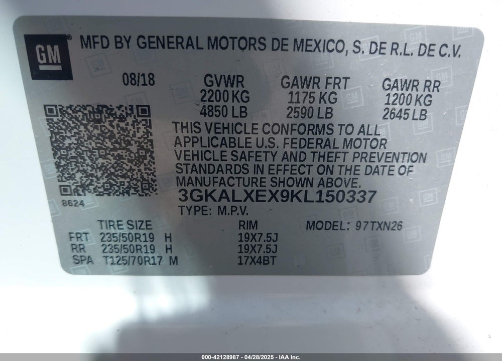 2019 GMC TERRAIN VIN: 3GKALXEX9KL150337