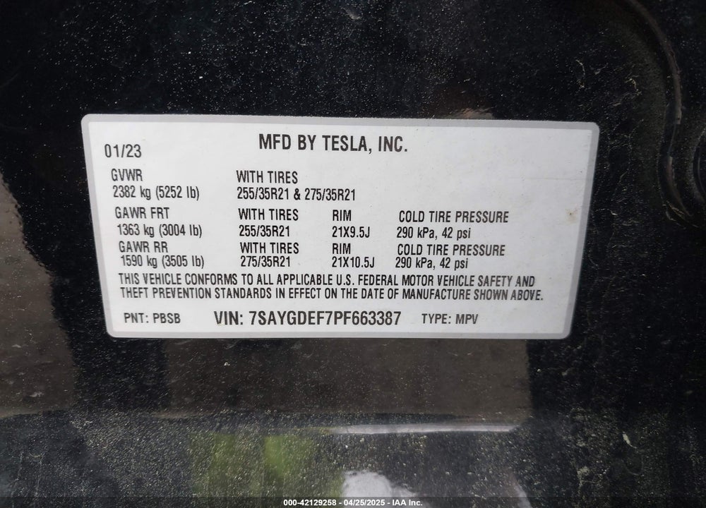 2023 TESLA MODEL Y PERFORMANCE DUAL MOTOR ALL-WHEEL DRIVE VIN: 7SAYGDEF7PF663387