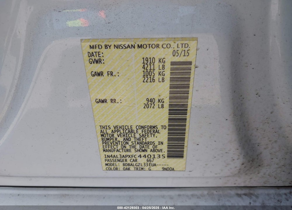 2015 NISSAN ALTIMA VIN: 1N4AL3APXFC440135