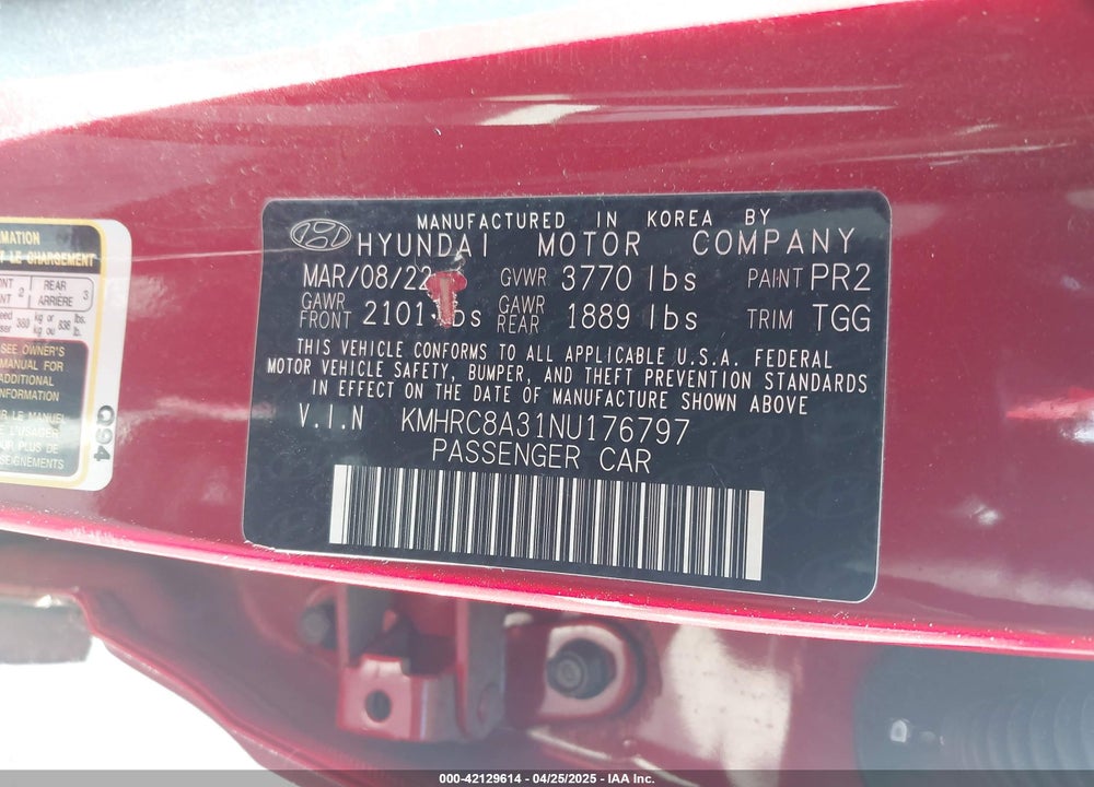 2022 HYUNDAI VENUE VIN: KMHRC8A31NU176797