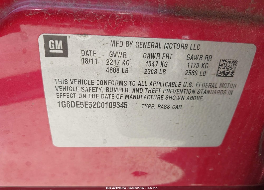 2012 CADILLAC CTS LUXURY VIN: 1G6DE5E52C0109345