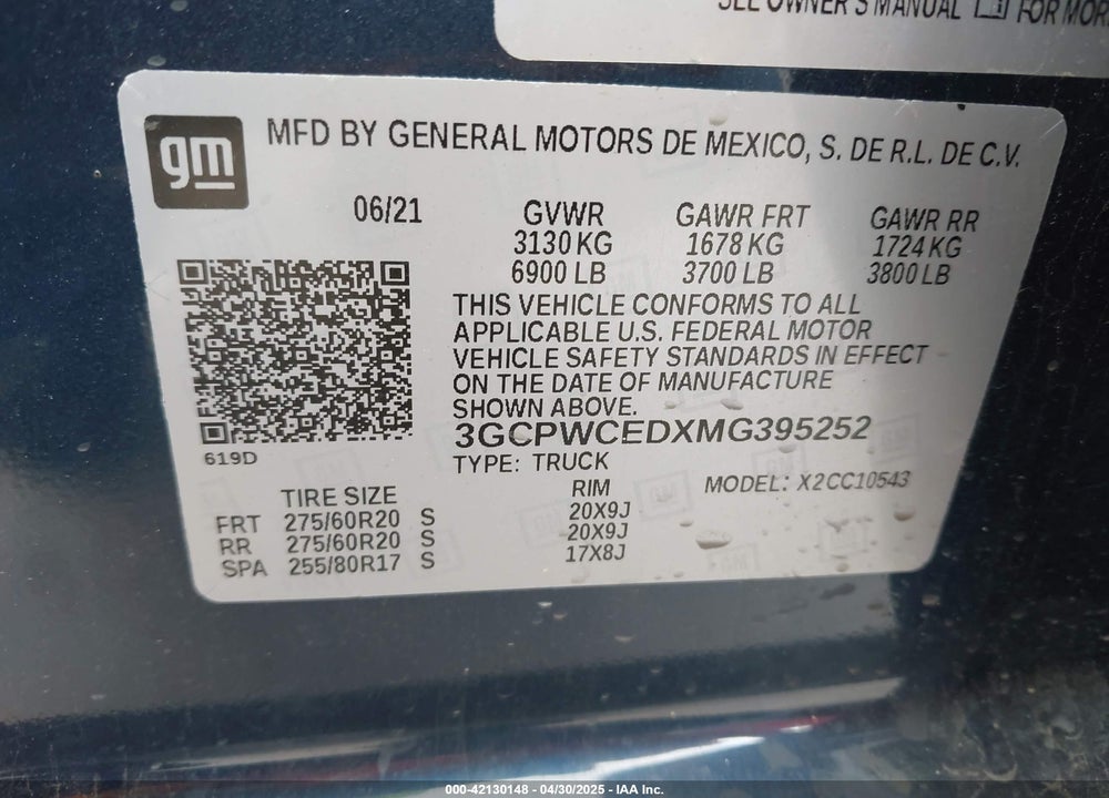 2021 CHEVROLET SILVERADO 1500 VIN: 3GCPWCEDXMG395252