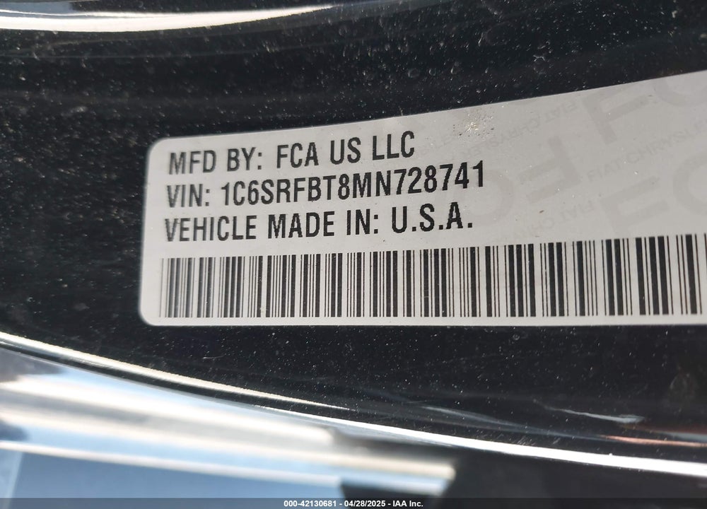 2021 RAM 1500 VIN: 1C6SRFBT8MN728741