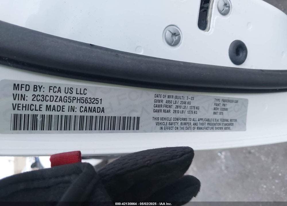 2023 DODGE CHALLENGER SXT VIN: 2C3CDZAG5PH563251
