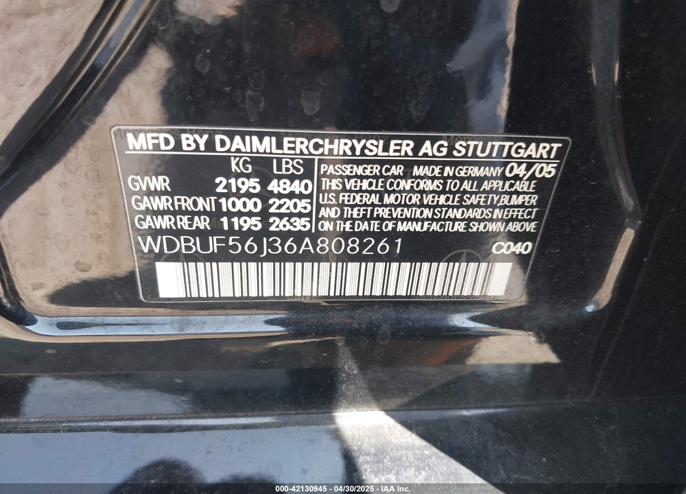 2006 MERCEDES-BENZ E 350 VIN: WDBUF56J36A808261