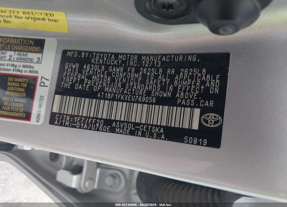 2014 TOYOTA CAMRY VIN: 4T1BF1FKXEU769056