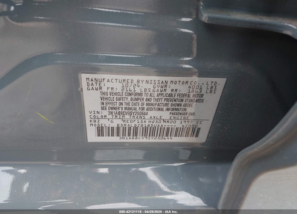 2025 NISSAN SENTRA SV VIN: 3N1AB8CV9SY250644
