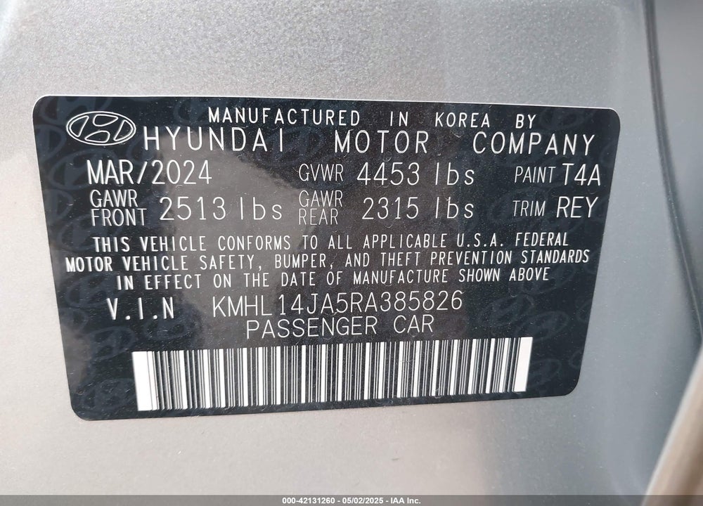 2024 HYUNDAI SONATA VIN: KMHL14JA5RA385826
